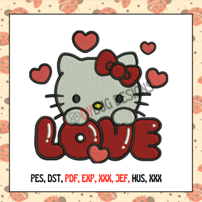 Hello Kitty Love Embroidery Design, perfect for t-shirts, bags, and home décor, ready for instant download