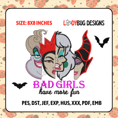 Halloween Bad Girls Embroidery Design