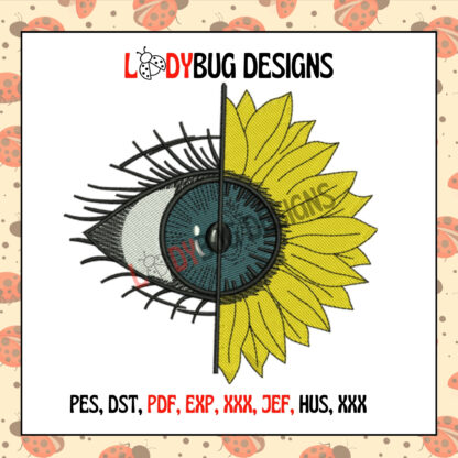 Sunflower Eye Machine Embroidery Design, perfect for t-shirts, bags, and home décor, available for instant download.