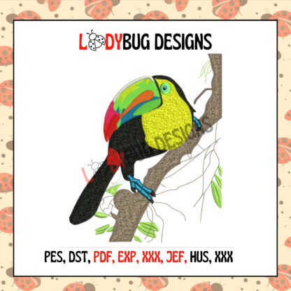 Toucan Bird Machine Embroidery Design, perfect for t-shirts, bags, and home décor, available for instant download