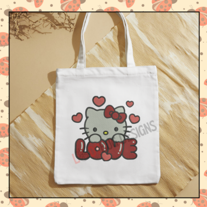 Hello Kitty Love Embroidery Design, perfect for t-shirts, bags, and home décor, ready for instant download