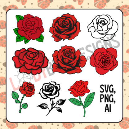 Rose Bundle available in SVG, PNG, and AI formats, perfect for t-shirts, printables, and digital art projects