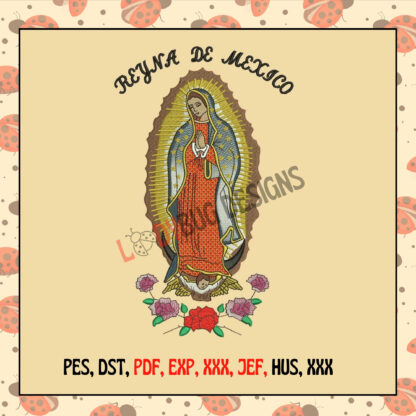 Lady Virgen De Guadalupe Machine Embroidery Design, available in various sizes and formats, perfect for garments, home décor, and gifts