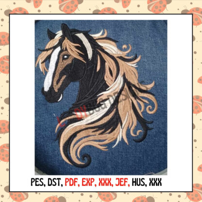 Horse Head Machine Embroidery Design, available in multiple sizes and formats, perfect for t-shirts, jackets, and bags