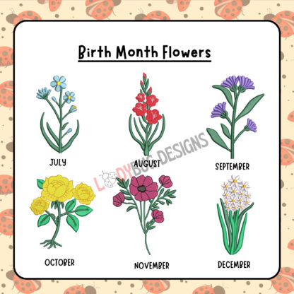 Birth Month Flowers Machine Embroidery Design for left chest, sized for 4x4 hoop, available in multiple formats