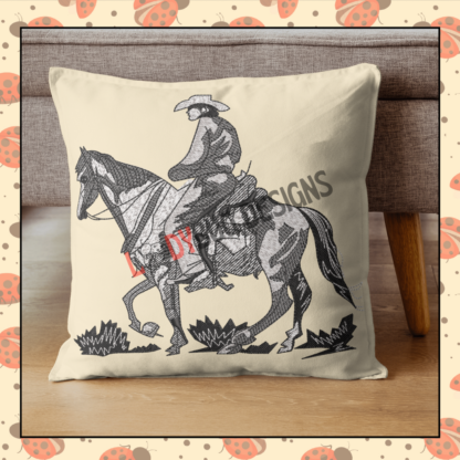 Cowboy with Horse Machine Embroidery Design, available in various sizes and formats, perfect for t-shirts, jackets, and bags