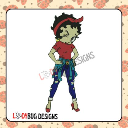 Betty Boop Standing Embroidery Design, size 9.86 in by 3.97 in, perfect for custom apparel."