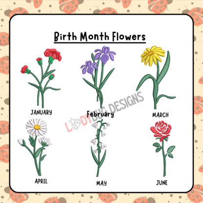 Birth Month Flowers Machine Embroidery Design for left chest, sized for 4x4 hoop, available in multiple formats