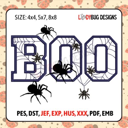 Halloween Boo Spider Embroidery Design