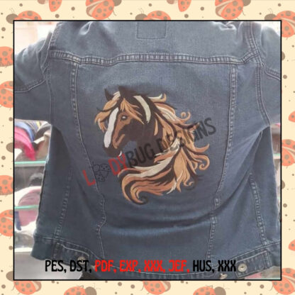 Horse Head Machine Embroidery Design, available in multiple sizes and formats, perfect for t-shirts, jackets, and bags