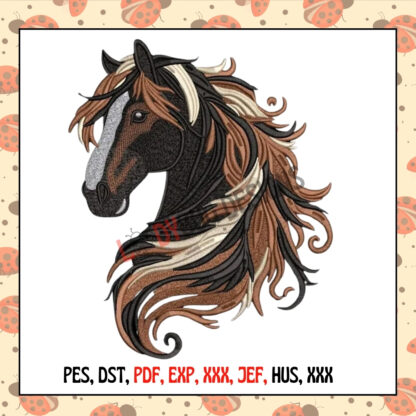 Horse Head Machine Embroidery Design, available in multiple sizes and formats, perfect for t-shirts, jackets, and bags