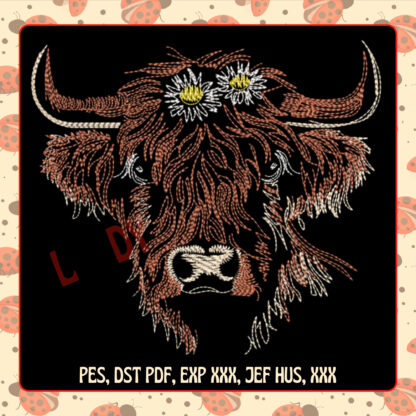 Brown Cow Face Machine Embroidery Design for apparel and accessories, available in multiple sizes and formats.