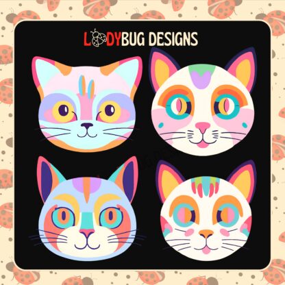 Colorful Cat Clipart Sublimation Design, vibrant and artistic digital file for t-shirt printing and sublimation projects, available in PNG format