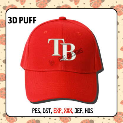 TB 3D Puff Hat Embroidery Design with bold, raised texture for customizing hats.