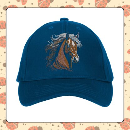 Showcase equestrian style with The Ladybug Designs' Horse Hat Embroidery Design. Perfect for caps, beanies, and more. Available in various sizes for easy download and stitching.