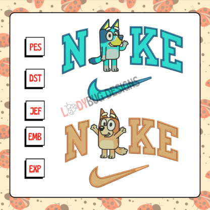 Bluey And Bingo Nike Machine Embroidery Design 8x8 inches