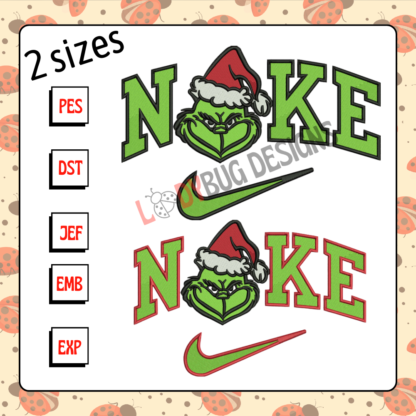 Get festive with the Grinch Face Nike Machine Embroidery Design! Ideal for hats and shirts, fully digitized for smooth stitching, and available for instant download from The Ladybug Designs.