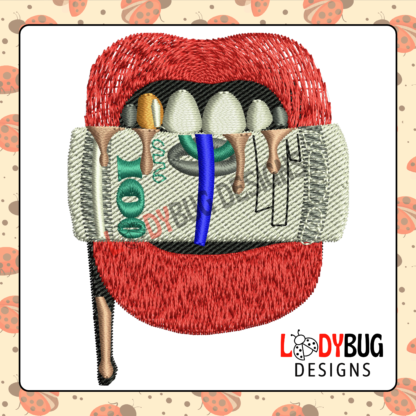 100 Dollar Bill Lips Embroidery Design