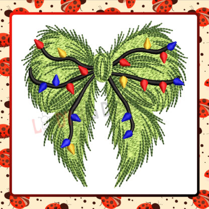 Enhance your holiday projects with The Ladybug Designs' Christmas Bow Embroidery Design. Perfect for clothing, stockings, and festive décor, this detailed pattern adds a touch of elegance and charm.