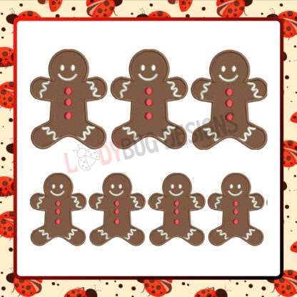 The Ladybug Designs, Gingerbread Man Embroidery Design, Christmas embroidery patterns, holiday décor stitching, festive embroidery, custom embroidery design, whimsical stitching.