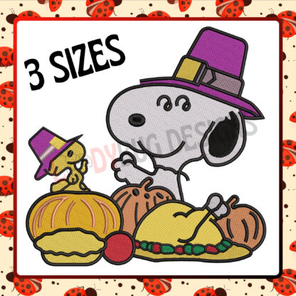 Celebrate the season of gratitude with The Ladybug Designs' Snoopy Thanksgiving Embroidery Design. Featuring the beloved Snoopy in a festive Thanksgiving theme, this charming pattern is perfect for holiday apparel, table linens, tote bags, or personalized gifts. Crafted with precision stitching, it ensures a professional-quality finish that adds warmth and joy to your Thanksgiving projects. Let The Ladybug Designs make your holiday creations extra special with this delightful embroidery design.