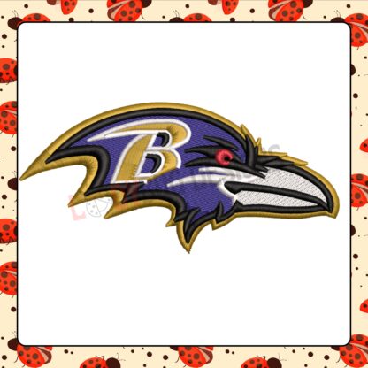 Support the Baltimore Ravens with The Ladybug Designs' Hat Embroidery Design. Ideal for hats and beanies, this detailed pattern adds bold team spirit to your fan gear.