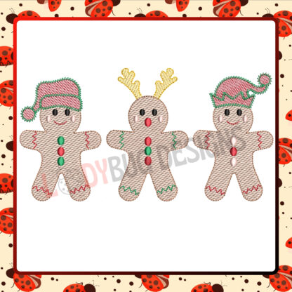 The Ladybug Designs, Gingerbread Machine Embroidery Design, Christmas embroidery patterns, festive stitching, gingerbread embroidery, holiday décor embroidery, custom Christmas designs.