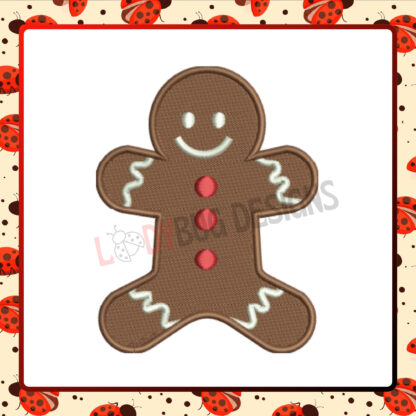 The Ladybug Designs, Gingerbread Man Embroidery Design, Christmas embroidery patterns, holiday décor stitching, festive embroidery, custom embroidery design, whimsical stitching.