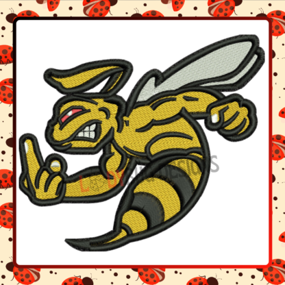 Angry Bee Mascot Embroidery Design