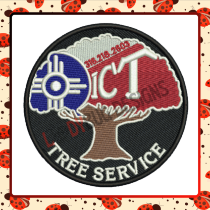 The Ladybug Designs, Tree Service Machine Embroidery Design, tree embroidery pattern, nature-inspired designs, business embroidery, custom embroidery designs, tree service branding.