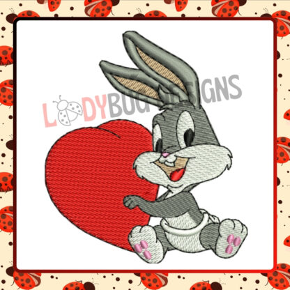 Rabbit with Heart Embroidery Design