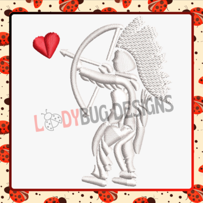 Cupid embroidery design, Valentine digitizing, The Ladybug Designs, love-themed embroidery, romantic embroidery, PES formats.