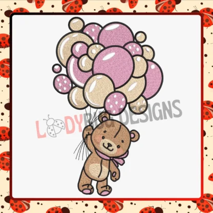 Cute Bear with Balloons Embroidery Design