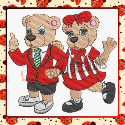 Bear couple embroidery, Valentine digitizing design, The Ladybug Designs, love-themed embroidery, romantic embroidery, PES formats.