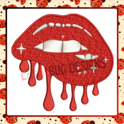 Red lips embroidery, Valentine digitizing design, The Ladybug Designs, kiss embroidery pattern, romantic embroidery, PES formats.